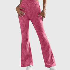 Phyllis Ribbed Flared Pants in Pink