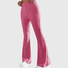 Phyllis Ribbed Flared Pants in Pink