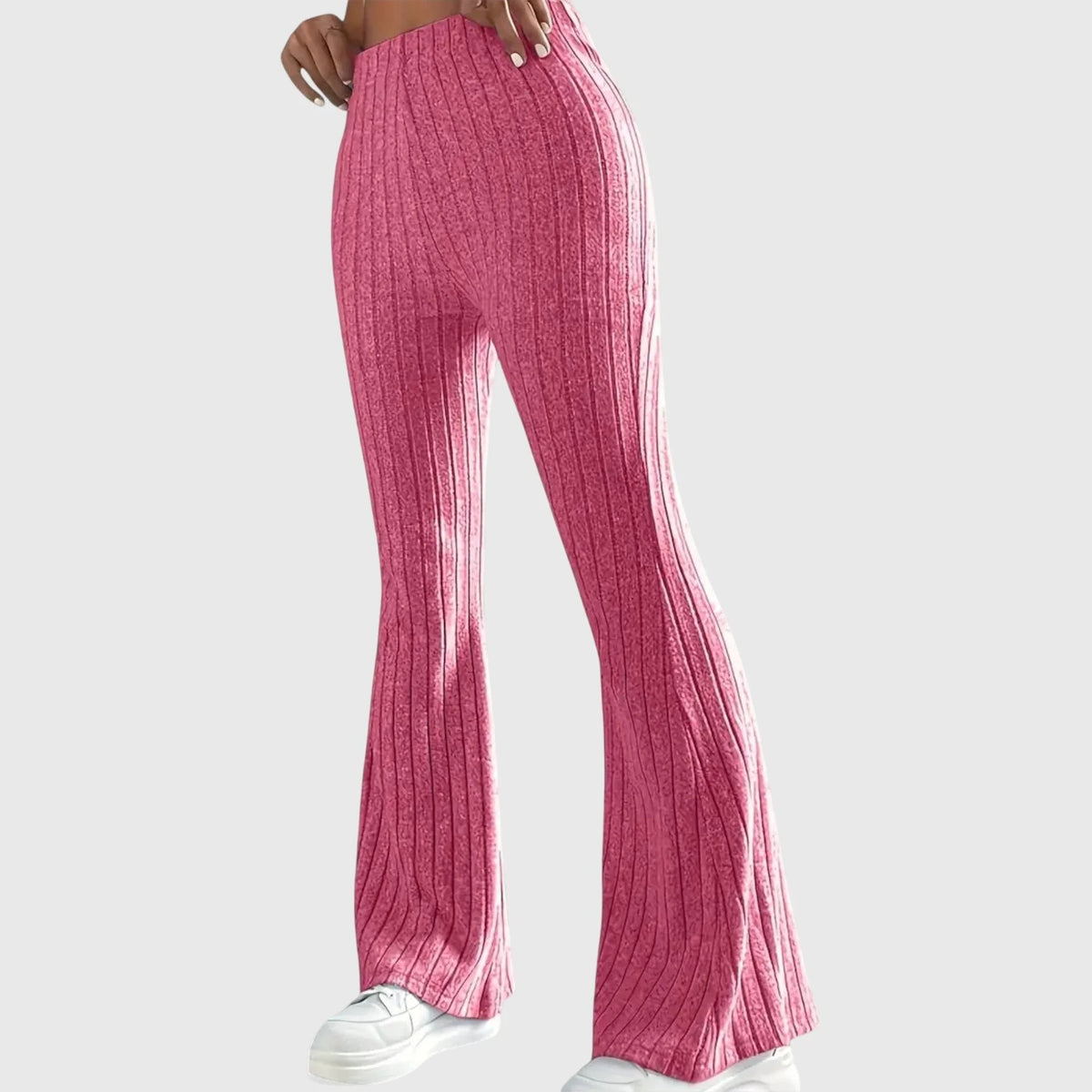 Phyllis Ribbed Flared Pants in Pink