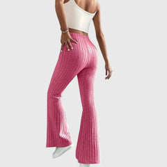 Phyllis Ribbed Flared Pants in Pink