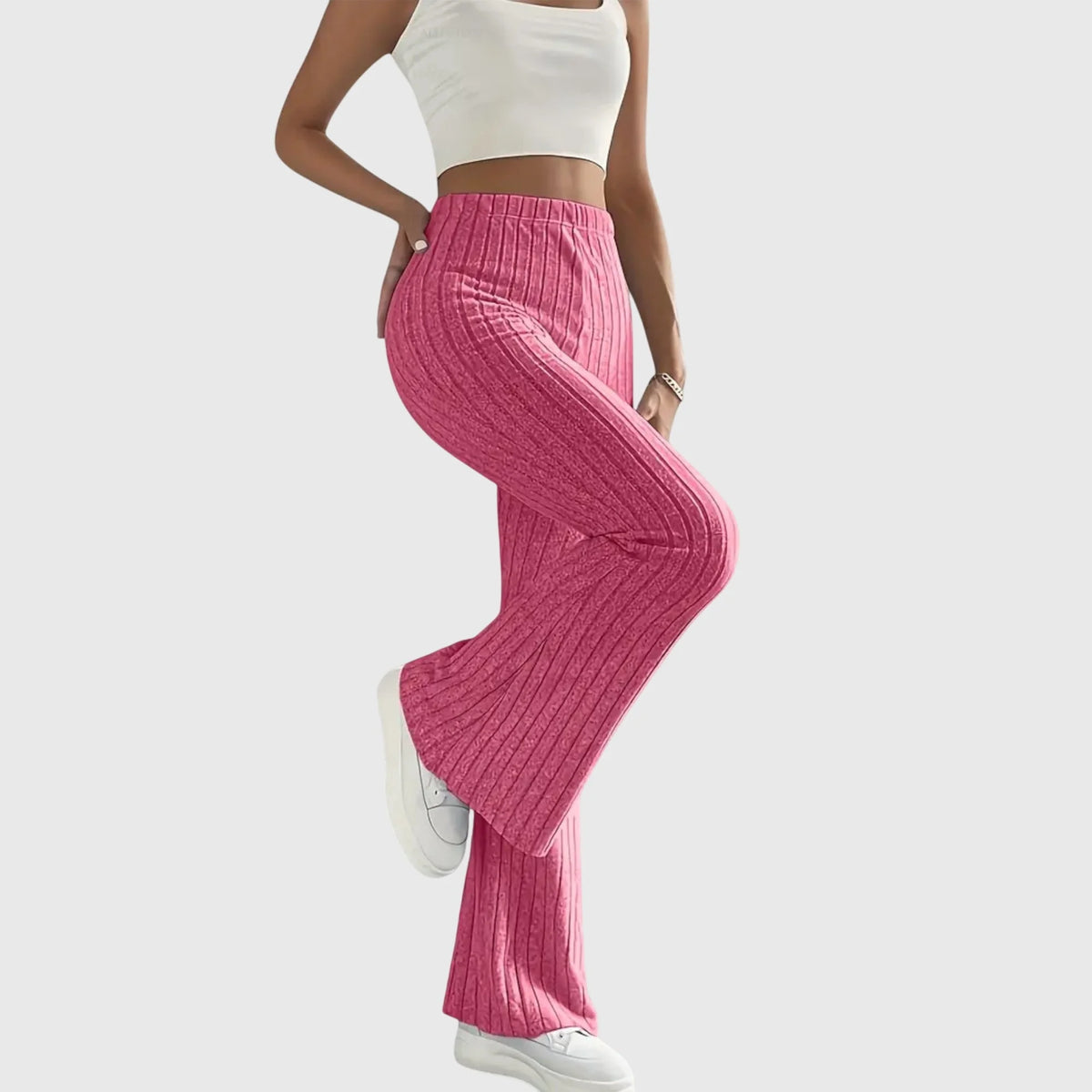 Phyllis Ribbed Flared Pants in Pink