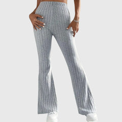 Phyllis Ribbed Flared Pants in Grey