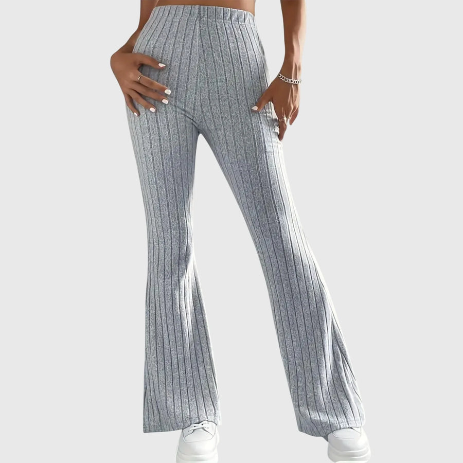 Phyllis Ribbed Flared Pants in Grey
