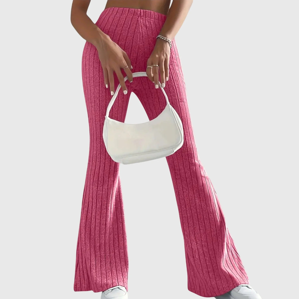 Phyllis Ribbed Flared Pants in Pink