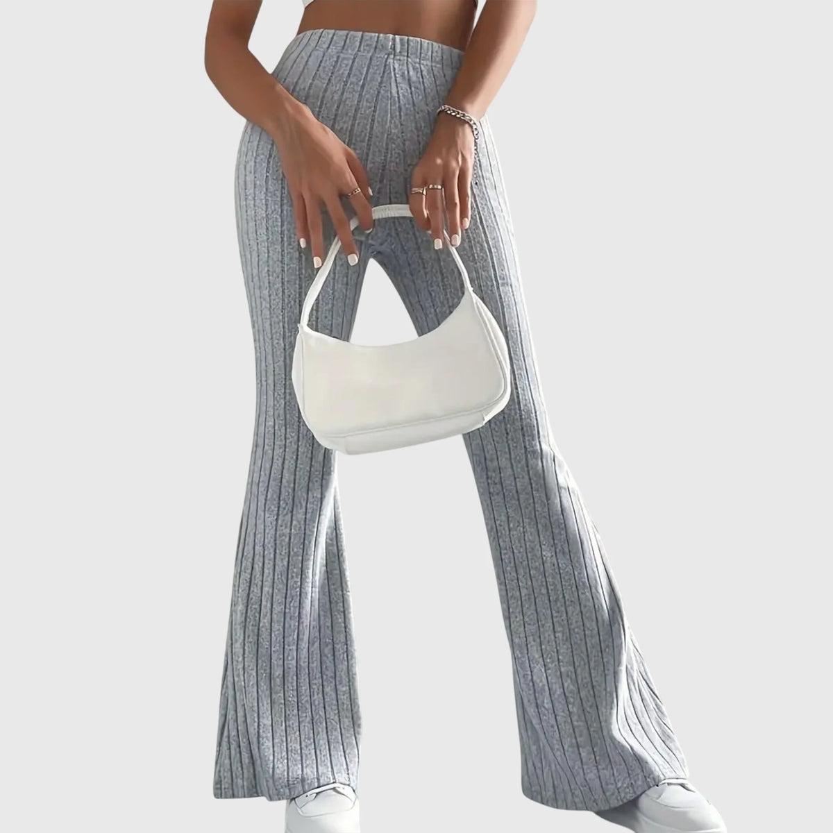 Phyllis Ribbed Flared Pants in Grey