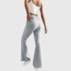 Phyllis Ribbed Flared Pants in Grey