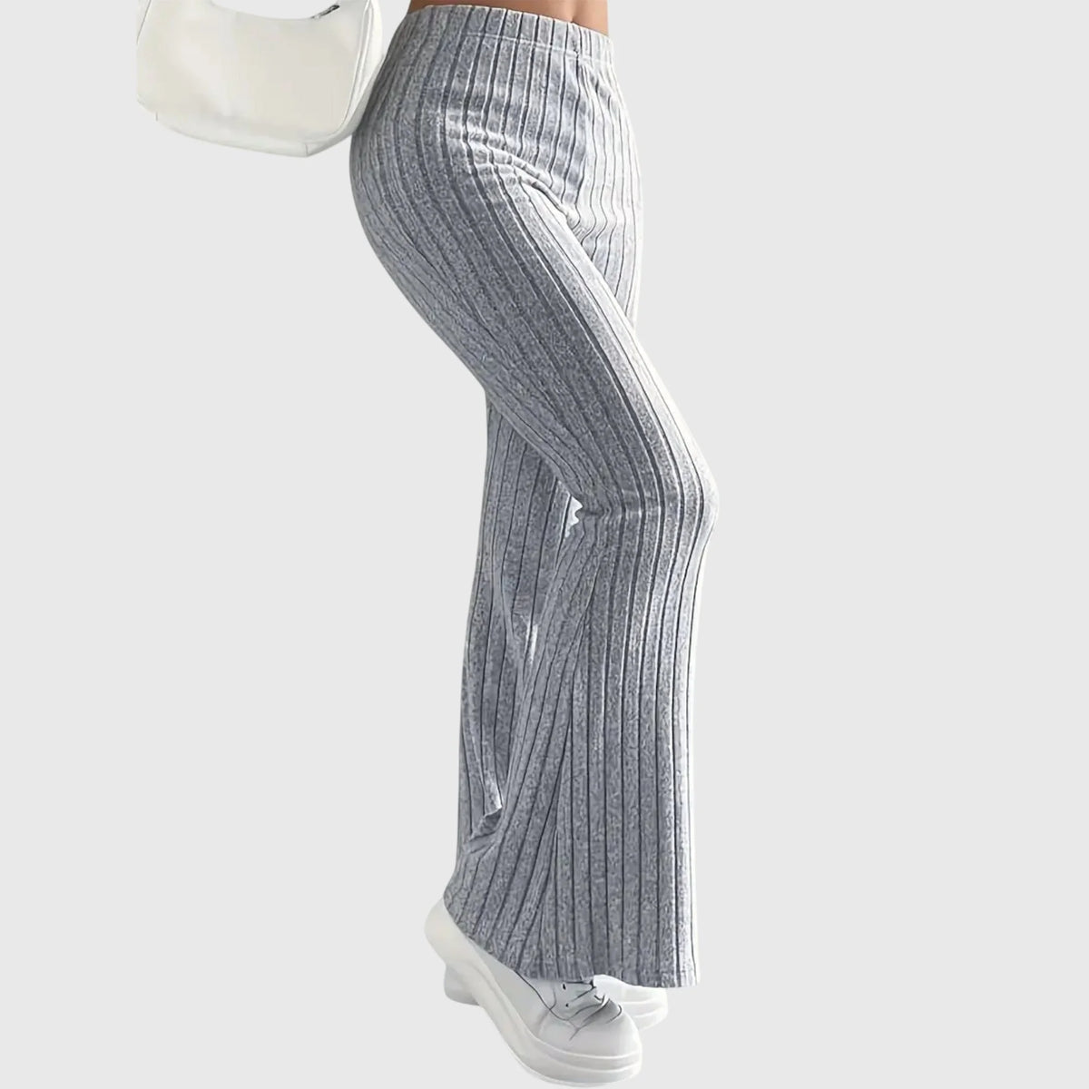 Phyllis Ribbed Flared Pants in Grey