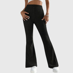 Phyllis Ribbed Flared Pants in Black