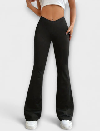 Piper V-Waist Flared Pants in Black