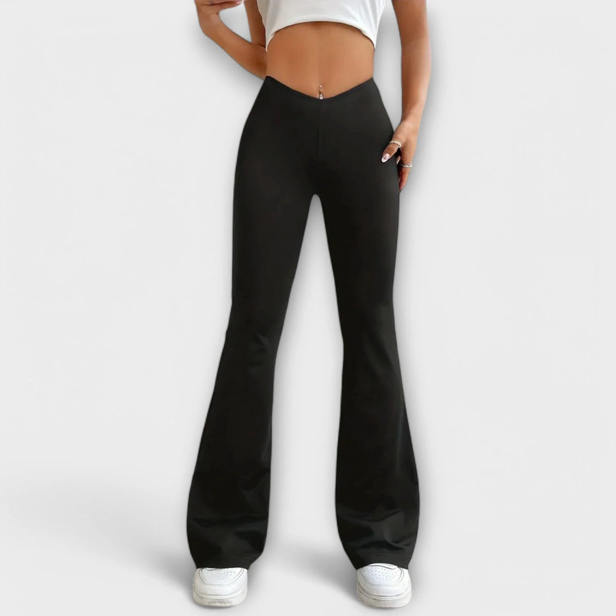 Piper V-Waist Flared Pants in Black