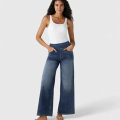 Polly Pull-On Wide-Leg Jeans in Dark Blue