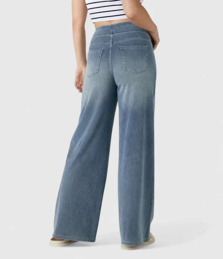 Polly Pull-On Wide-Leg Jeans in Light Blue