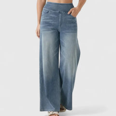 Polly Pull-On Wide-Leg Jeans in Light Blue