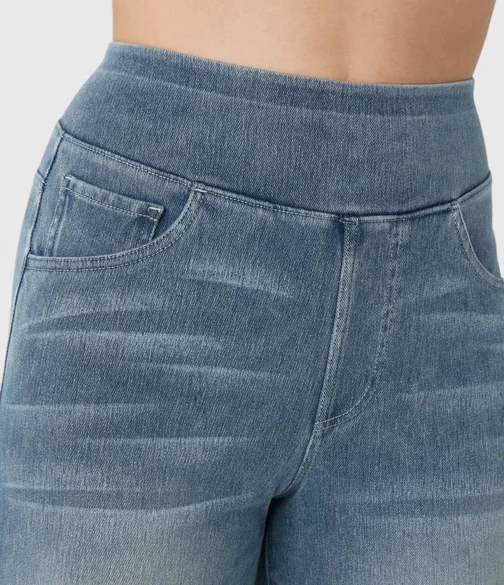 Polly Pull-On Wide-Leg Jeans in Light Blue