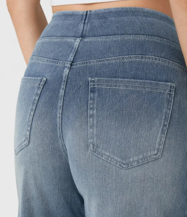 Polly Pull-On Wide-Leg Jeans in Light Blue