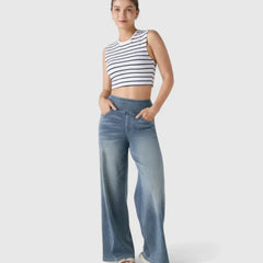 Polly Pull-On Wide-Leg Jeans in Light Blue