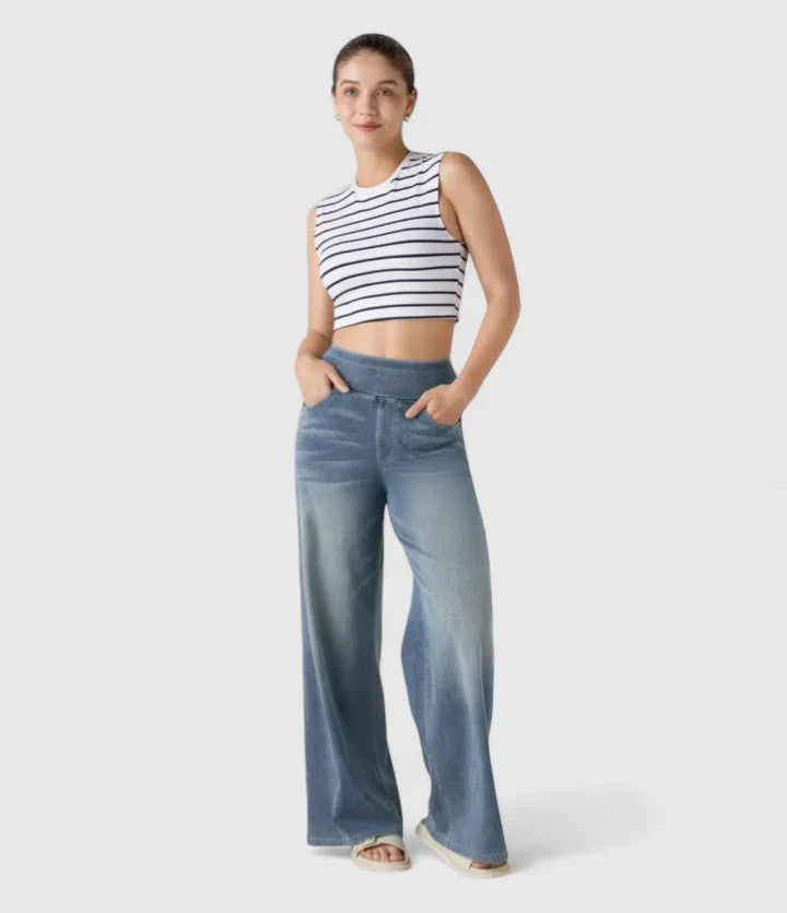 Polly Pull-On Wide-Leg Jeans in Light Blue