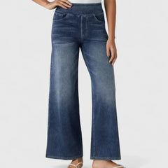 Polly Pull-On Wide-Leg Jeans in Dark Blue