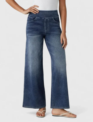 Polly Pull-On Wide-Leg Jeans in Dark Blue