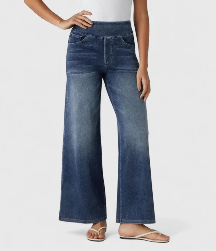Polly Pull-On Wide-Leg Jeans in Dark Blue