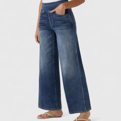 Polly Pull-On Wide-Leg Jeans in Dark Blue