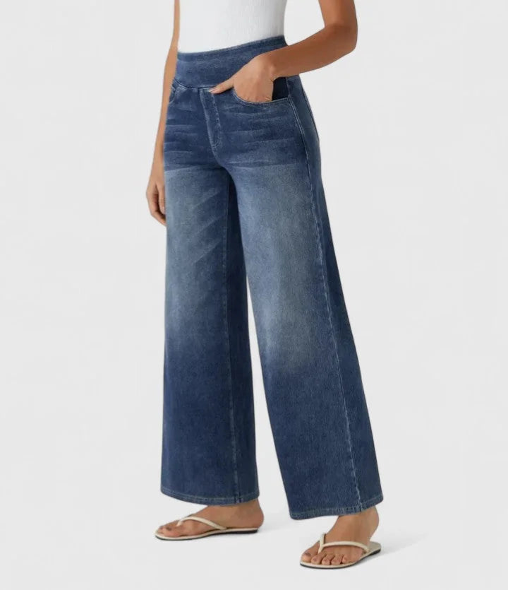 Polly Pull-On Wide-Leg Jeans in Dark Blue