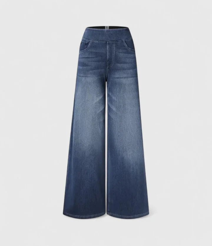 Polly Pull-On Wide-Leg Jeans in Dark Blue