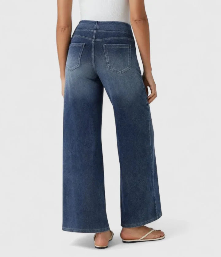 Polly Pull-On Wide-Leg Jeans in Dark Blue