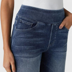 Polly Pull-On Wide-Leg Jeans in Dark Blue