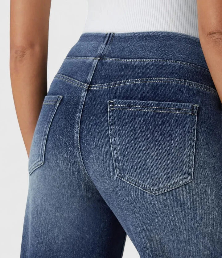Polly Pull-On Wide-Leg Jeans in Dark Blue