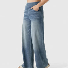 Polly Pull-On Wide-Leg Jeans in Light Blue