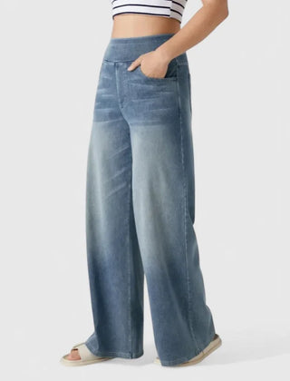Polly Pull-On Wide-Leg Jeans in Light Blue