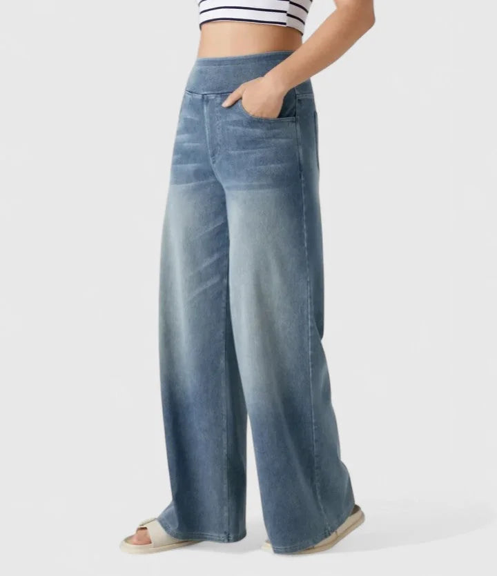 Polly Pull-On Wide-Leg Jeans in Light Blue