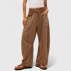 Priscilla Seamed Barrel Leg Pants in Light Brown
