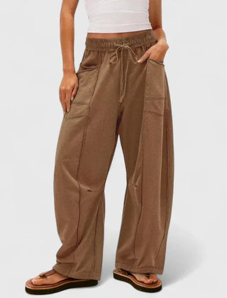 Priscilla Seamed Barrel Leg Pants in Light Brown