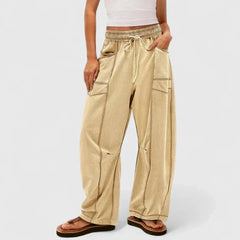 Priscilla Seamed Barrel Leg Pants in Khaki