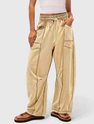 Priscilla Seamed Barrel Leg Pants in Khaki