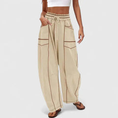 Priscilla Seamed Barrel Leg Pants in Cream