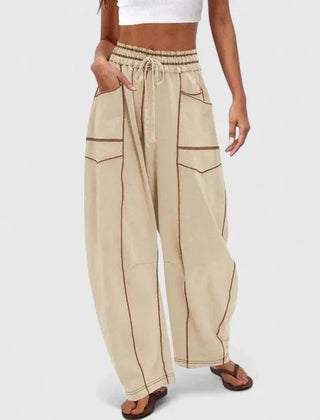 Priscilla Seamed Barrel Leg Pants in Cream