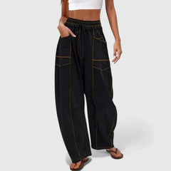 Priscilla Seamed Barrel Leg Pants in Black
