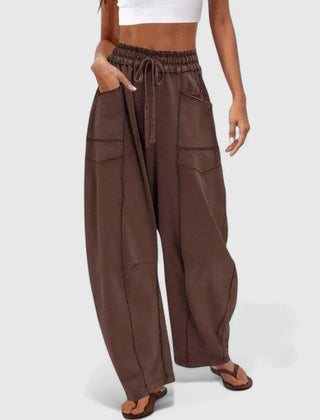 Priscilla Seamed Barrel Leg Pants in Brown