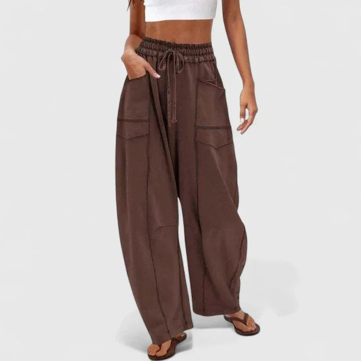 Priscilla Seamed Barrel Leg Pants in Brown