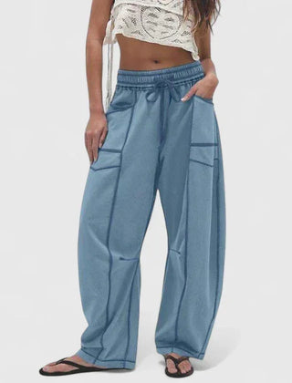 Priscilla Seamed Barrel Leg Pants in Blue