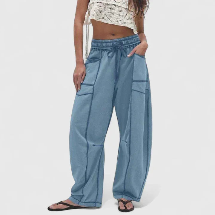 Priscilla Seamed Barrel Leg Pants in Blue