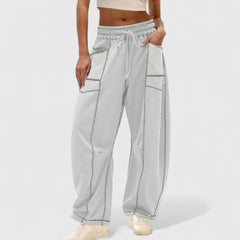Priscilla Seamed Barrel Leg Pants in Grey