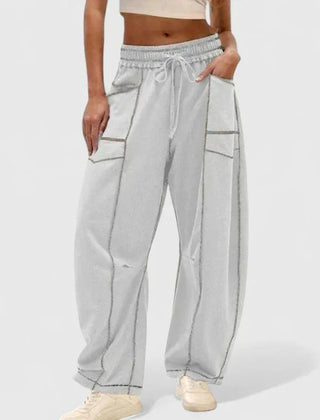 Priscilla Seamed Barrel Leg Pants in Grey