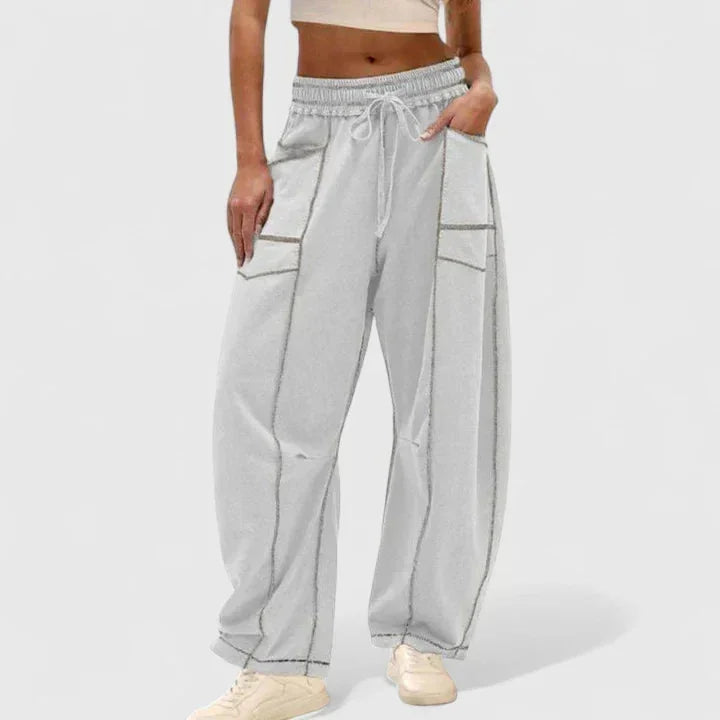 Priscilla Seamed Barrel Leg Pants in Grey