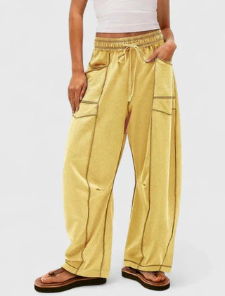 Priscilla Seamed Barrel Leg Pants in Yellow