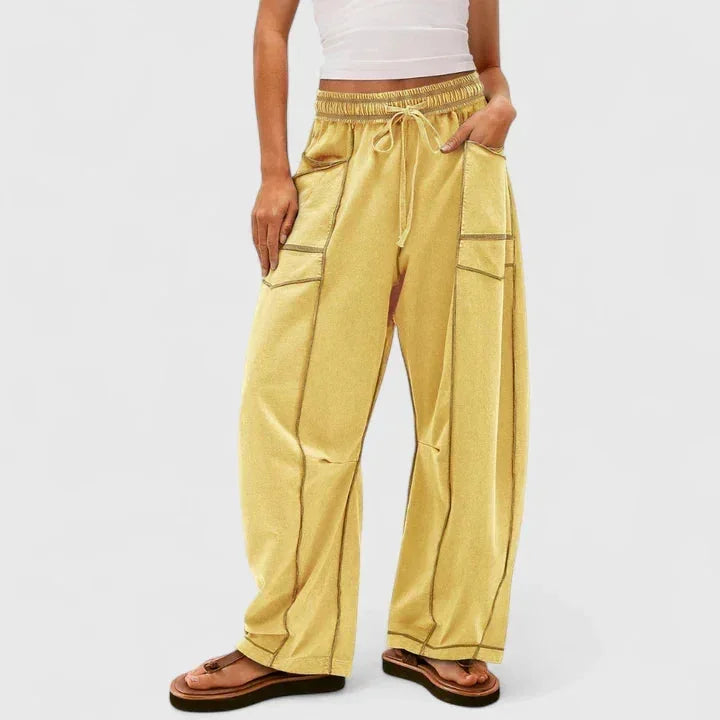 Priscilla Seamed Barrel Leg Pants in Yellow