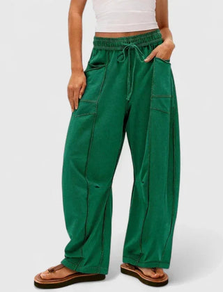 Priscilla Seamed Barrel Leg Pants in Green